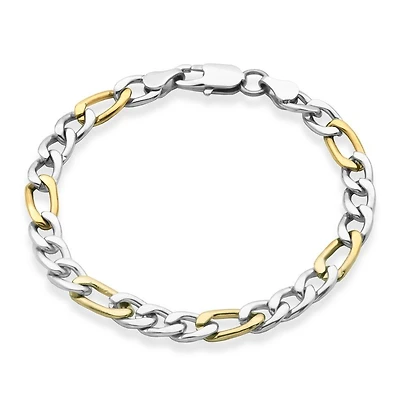 STEELX Stainless Steel 2-Tone Gold Plated 7mm Figaro Chain Bracelet 8"