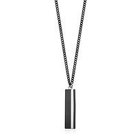 STEELX Stainless Steel Two-Tone Black Plated Rectangular Pendant with Link Chain Necklace 26