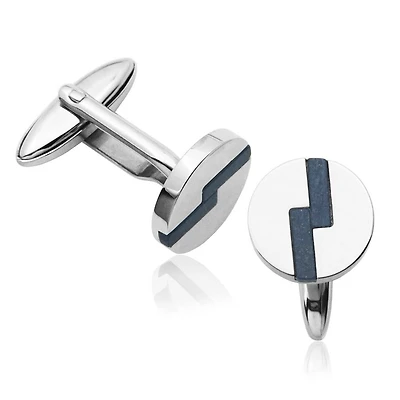STEELX Stainless Steel Genuine Lapis Round Cuff Links