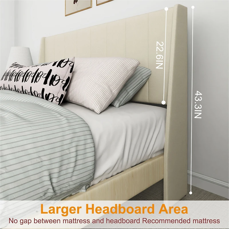 Cadre de lit Summit beige grand rembourré avec tiroirs de rangement et ports USB