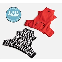 Dog's Pack of 2 Pyjamas by SilverPaw - Zebra Print and Red Waffle