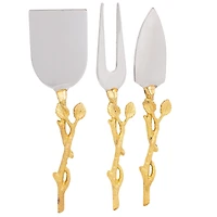 Elegance Gold Gilt Leaf 3-Piece Cheese Set