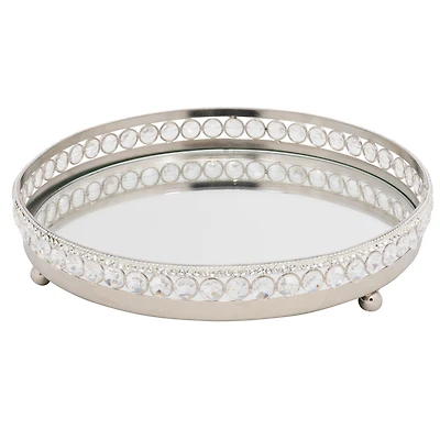 Elegance Sparkle Round Mirror Tray with Beaded Crystals
