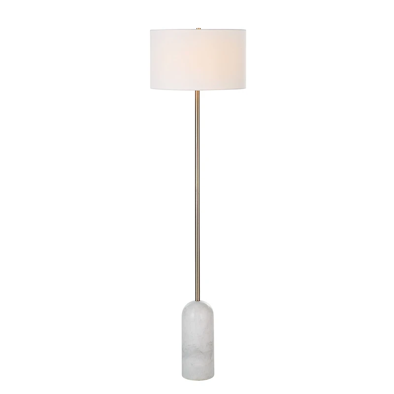 Lozica 62.5" Tall Antique Brushed Brass Floor Lamp with Drum Linen Shade