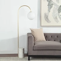 Lampadaire Merlot en laiton satiné avec abat-jour en verre