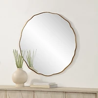 Bern 40" Tall Round Irregular Mirror, Antique Brushed Brass
