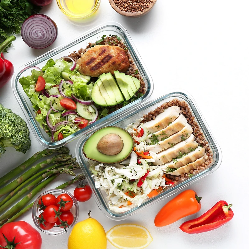 JS GOURMET Contenants alimentaires en verre avec couvercles ventilés, ensemble de 2