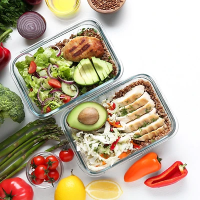 JS GOURMET Contenants alimentaires en verre avec couvercles ventilés, ensemble de 2