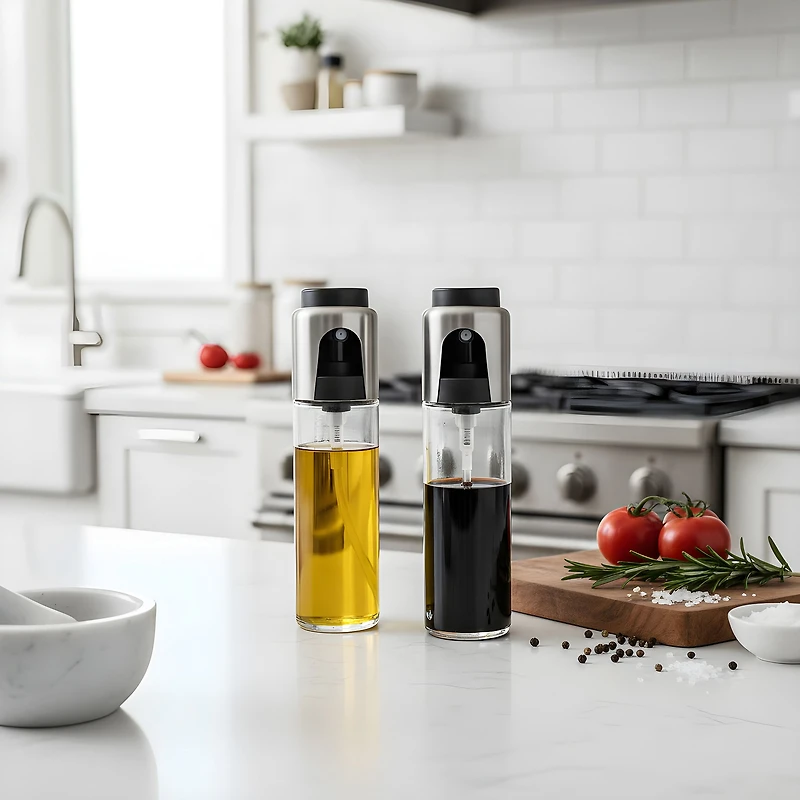 JS GOURMET Glass Oil and Vinegar Spray Bottle, Set of 2