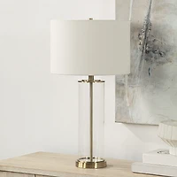 Saco 28" Tall Satin Brass Glass Table Lamp with Drum Linen Shade (Set of 2)