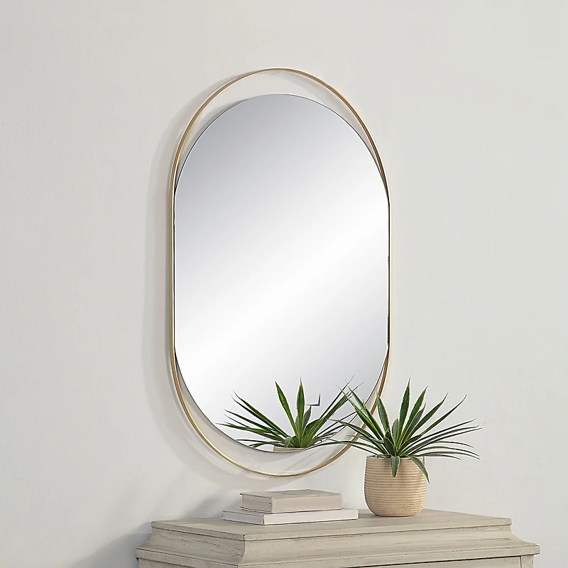 Ecru 40" Tall Pill Oval Mirror, Satin Brass