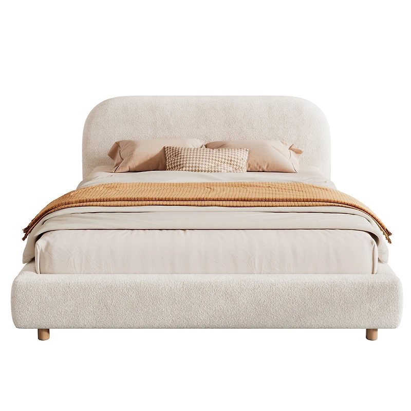 Modern Minimalist Loop-Pile Upholstered Bed Frame – King, Beige