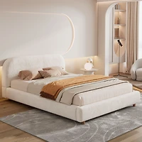 Modern Minimalist Loop-Pile Upholstered Bed Frame – King, Beige