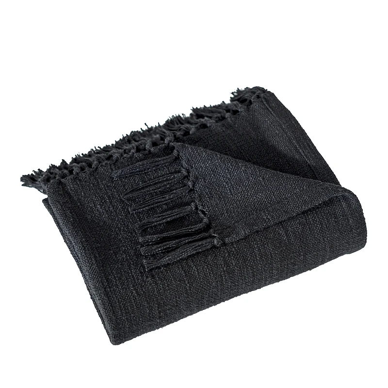 Jeté « Carnelia » en coton tissé noir