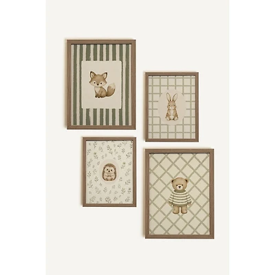 Oleka Harmonie des bois Framed Canvas Wall Art, Set of 4 - Oak Frame