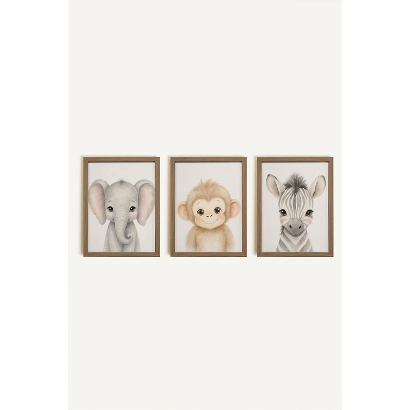 Oleka Safari Mini Framed Canvas Wall Art, Set of 3 - Oak Frame