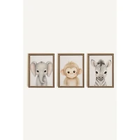 Oleka Safari Mini Framed Canvas Wall Art, Set of 3 - Oak Frame