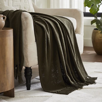 Jeté « Chalamet » en coton tissé olive