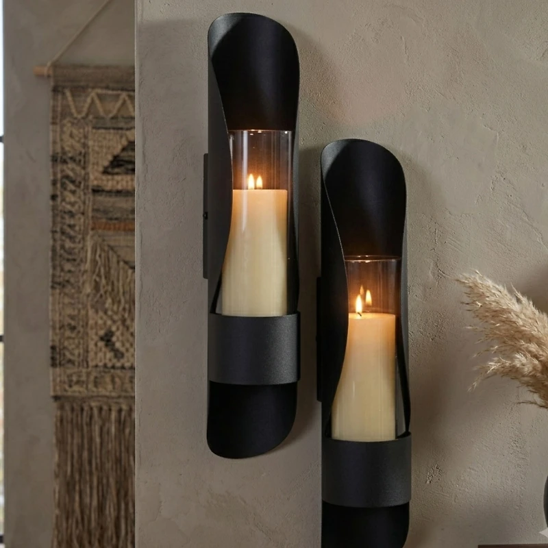 Wall Accent with Candles - Black, 19" x 4"