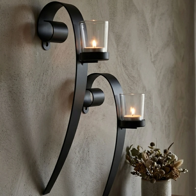 Wall Accent with Candles - Black, 13" x 2"