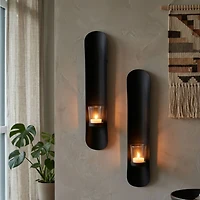 Wall Accent with Candles - Black, 3" x 16"