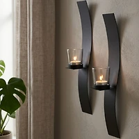 Wall Accent with Candles - Black, 12.6" x 2.3"