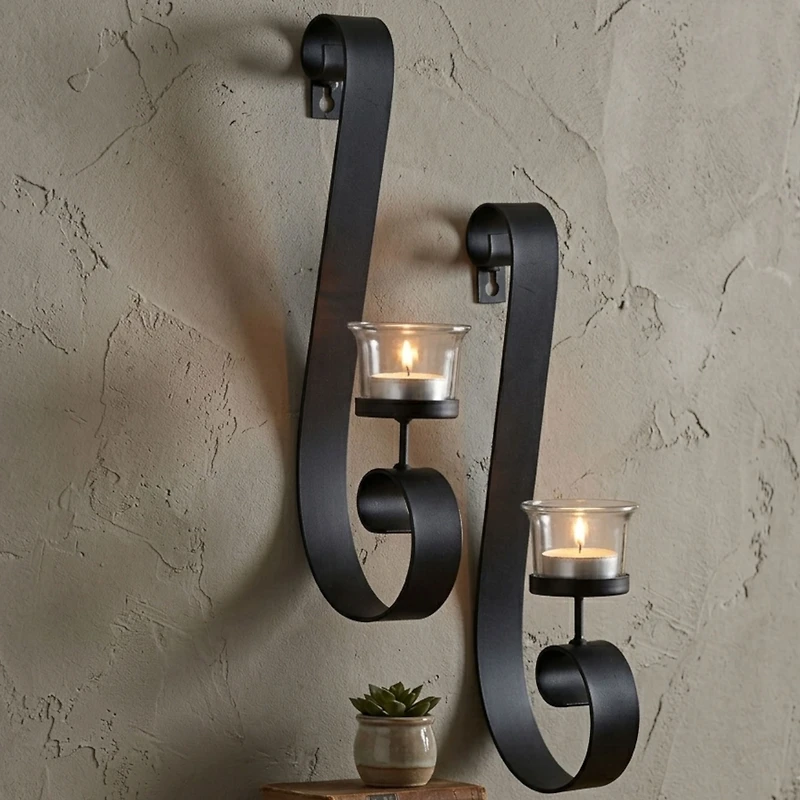 Wall Accent with Candles - Black, 12.6" x 2.3"