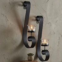 Wall Accent with Candles - Black, 12.6" x 2.3"