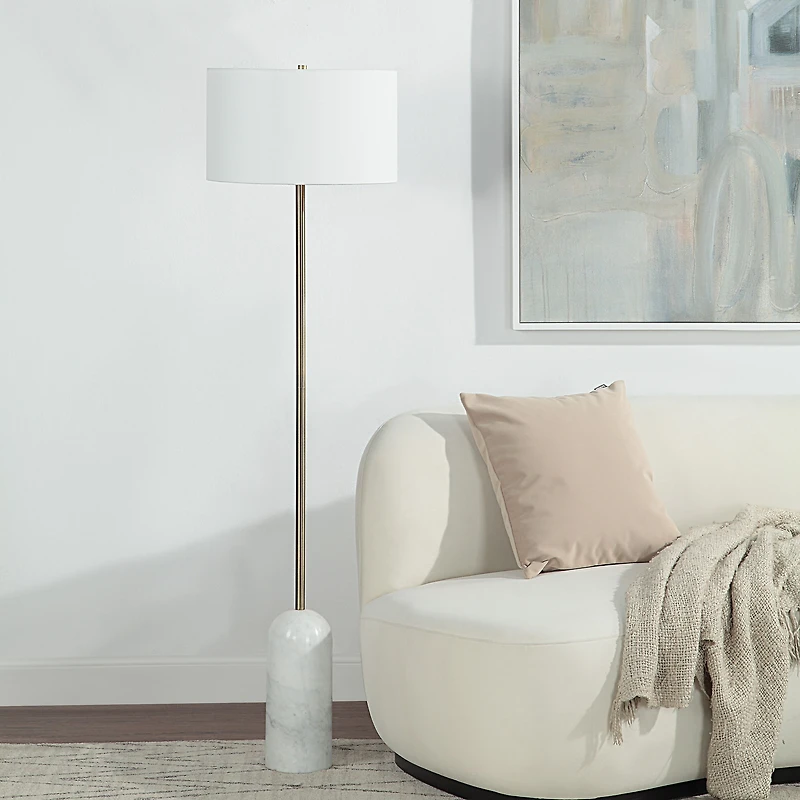 Lozica 62.5" Tall Antique Brushed Brass Floor Lamp with Drum Linen Shade