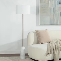 Lozica 62.5" Tall Antique Brushed Brass Floor Lamp with Drum Linen Shade