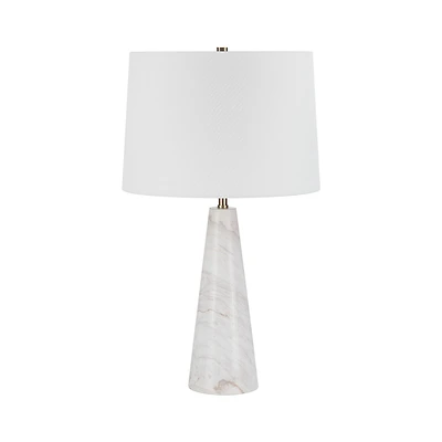 Vevey 25" Tall Plated Antique Brushed Brass Iron Table Lamp with Tapered Linen Shade