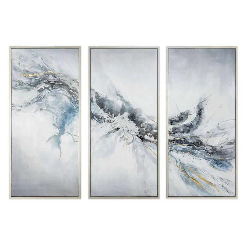 Ensemble de 3 toiles triptyques peintes à la main « Mystic Mistral »