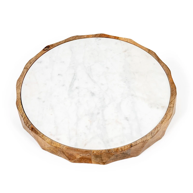 Carmelo 15" Round Marble and Wood Serving Board