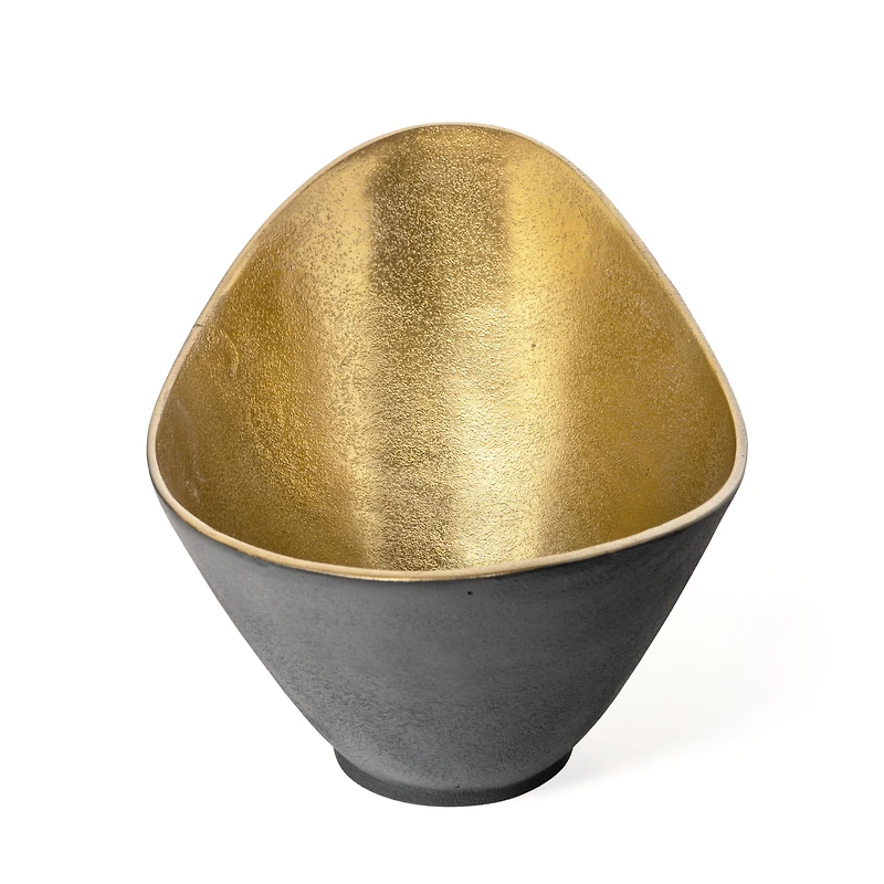 Grand bol décoratif en métal « Lazaro » - Doré et noir