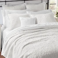 Laura Ashley Heirloom Crochet  Cotton White Quilt Set