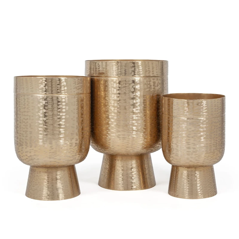 Davina Gold Metal Floor Planters - Set of 3