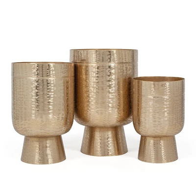 Davina Gold Metal Floor Planters - Set of 3