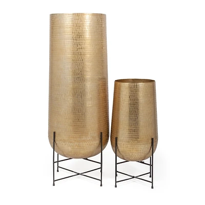 Astrid Gold Metal Floor Planters - Set of 2