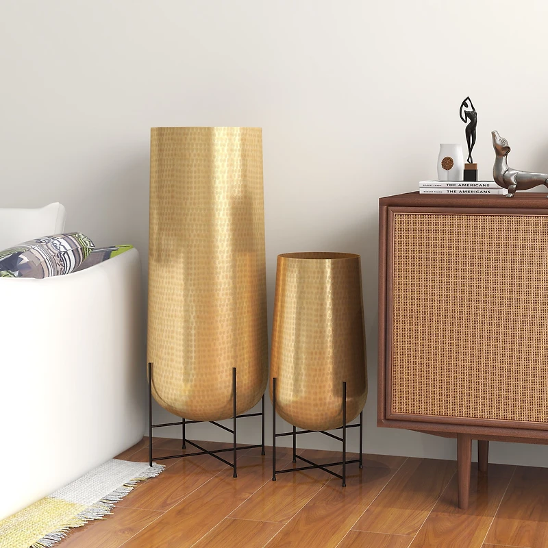Astrid Gold Metal Floor Planters - Set of 2