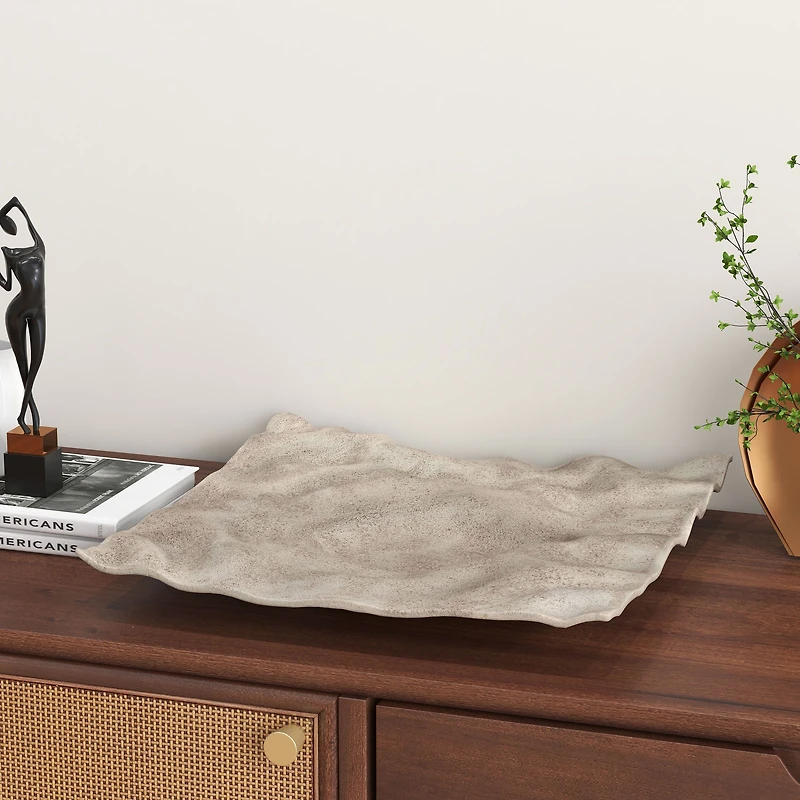 Amaya Large Metal Tray - Mud