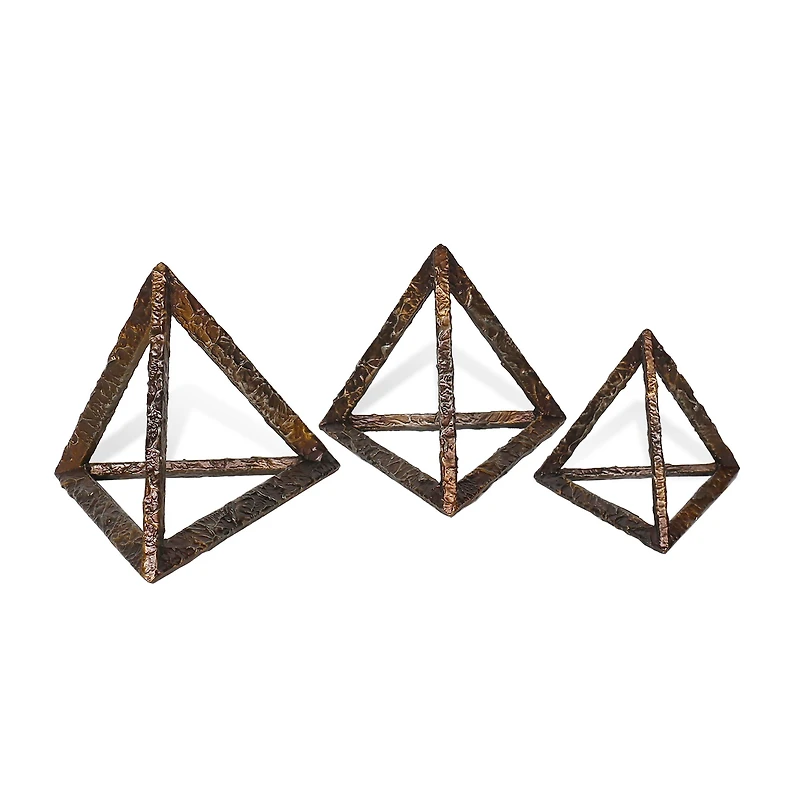 Cyrus Bronze Metal Pyramid Sculptures - Set of 3