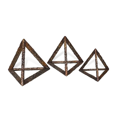 Cyrus Bronze Metal Pyramid Sculptures - Set of 3