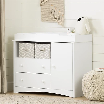 Peek-a-Boo Changing Table with Drawers and Open Storage