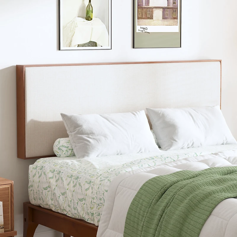 King Size Adjustable Linen Headboard with Bamboo Frame