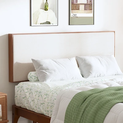 King Size Adjustable Bamboo Headboard with Linen Upholstery