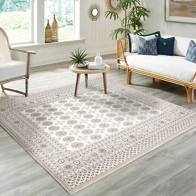 Tapis ivoire carré « Tekke » - 6 pi 7 po x 6 pi 7 po