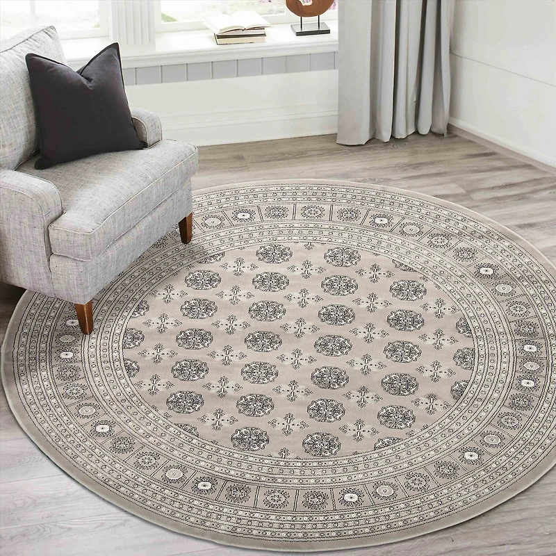 Tekke Grey Rug, Round 6'7" x 6'7"