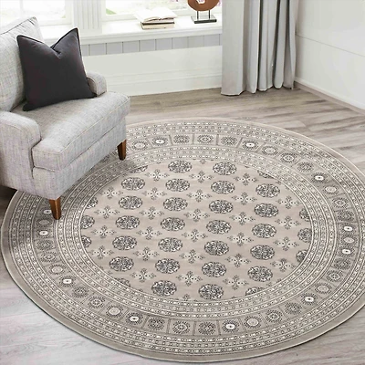 Tekke Grey Rug, Round 6'7" x 6'7"