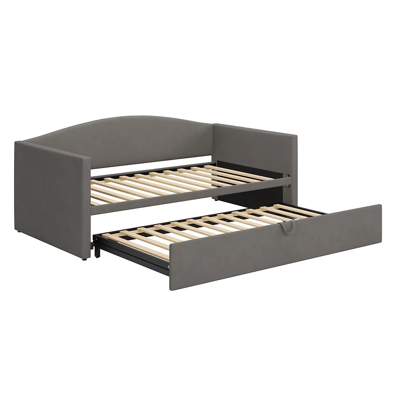 Lit de jour twin en velours gris avec tiroir gigogne king