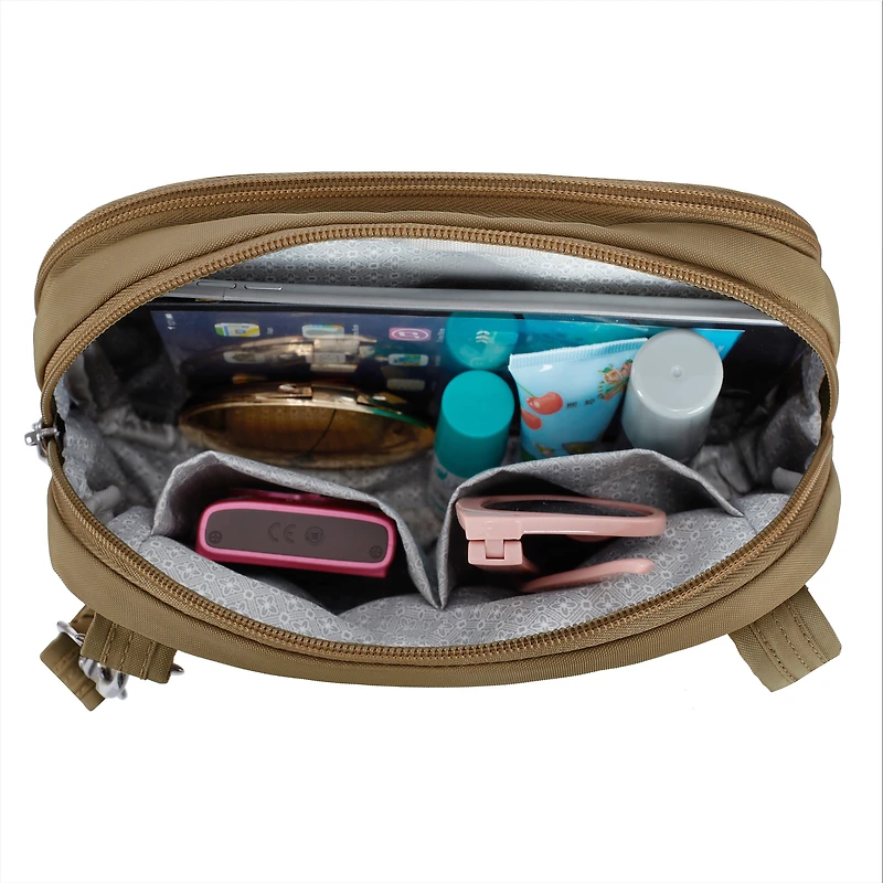 Runways Anti-Theft Double Compartment Crossbody Bag- Latte